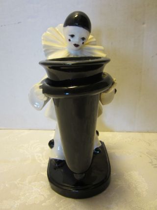 Art Deco Pierrot Clown Vase Harlequin Black & White Ceramic Figurine Pierrette photo