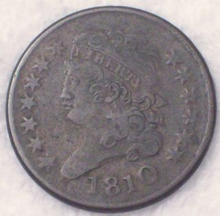 1810 Half Cent Classic Head - Vf Detailing Rare Authentic Us Coin photo