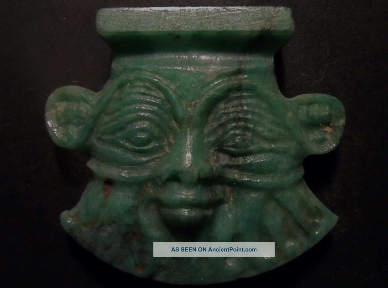 An Extremely Fine And Rare Ancient Egyptian Green Amazonite Pendant Of Bes Egyptian photo