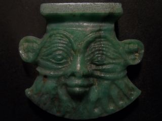 An Extremely Fine And Rare Ancient Egyptian Green Amazonite Pendant Of Bes photo