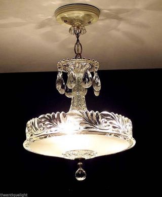 992 30s 40s Art Deco Ceiling Light Chandelier Vintage Lamp Fixture Beige photo