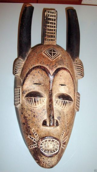 African Tribal Punu Senufo Painted Mask Carved Wood Horns photo