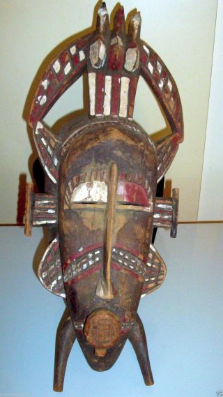 African Tribal Senufo Kpelie Painted Mask Carved Wood Birds photo