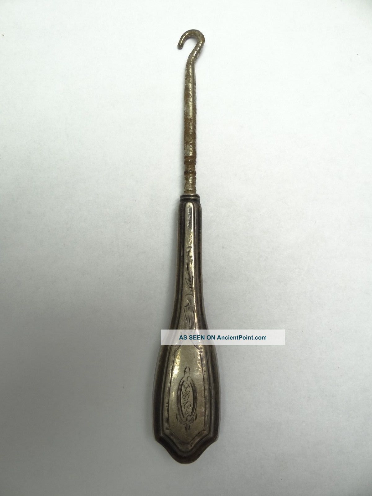 Antique Old Sterling Silver Handle Steel Post Button Hook Clothing Tool Tools, Scissors & Measures photo