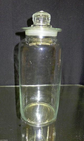 Large Clear Glass Apothecary Jar - - C.  1920 ' S - - Lid & Jar Ground - - Buy It Now photo