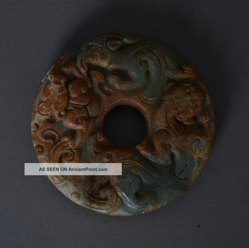Chinese Handwork Carved Dragon&tiger Pattern Jade 