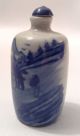 Signed 19th C.  Chinese Porcelain Snuff Bottle,  Enameled Blue & White Design Snuff Bottles photo 1