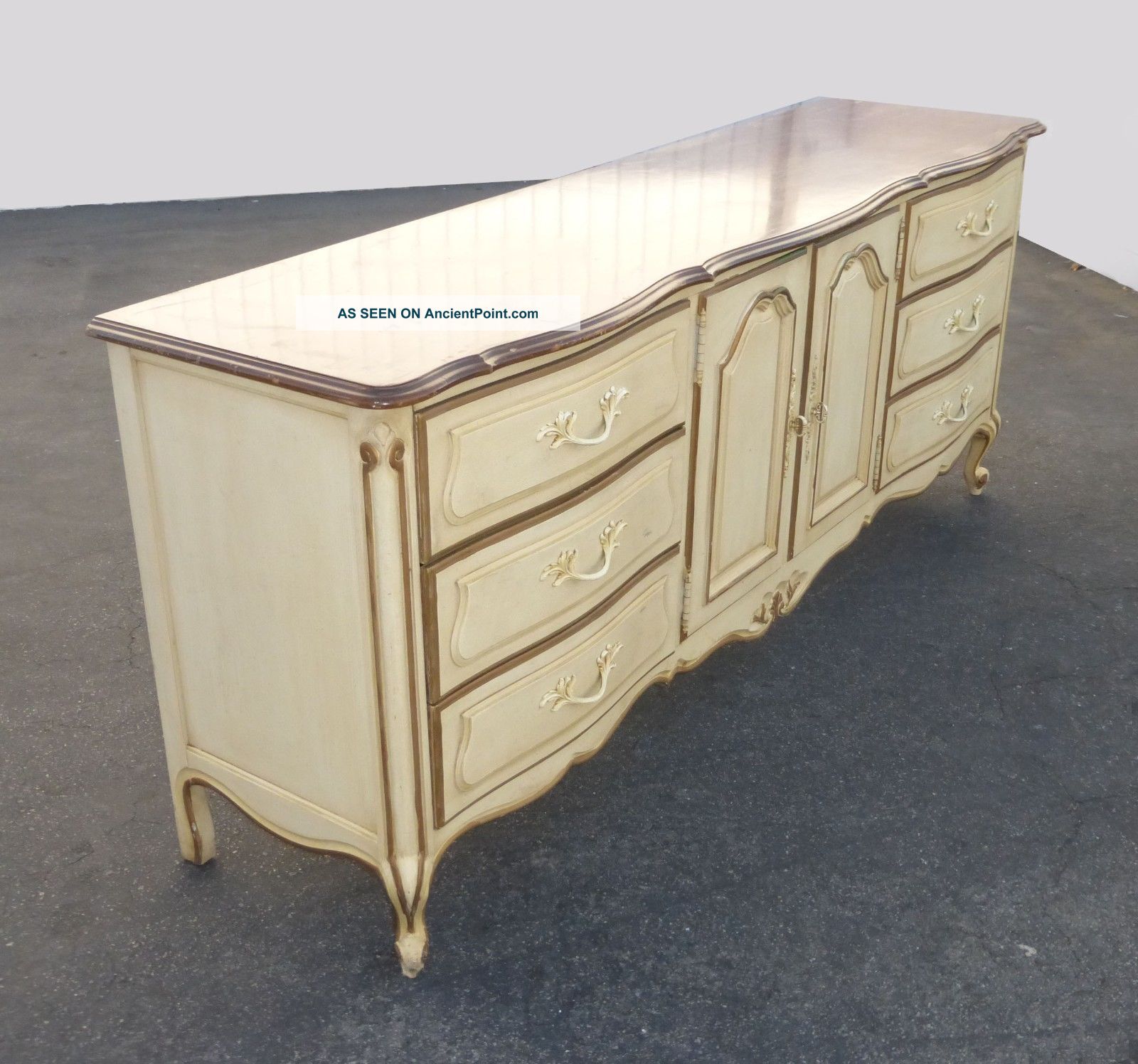 Vintage French Provincial Wood Dresser Cream Color With Gold