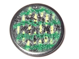 (1) 31mm Rare Czech Deco Vtg Fancy Green Yellow Hand Painted Black Glass Button photo