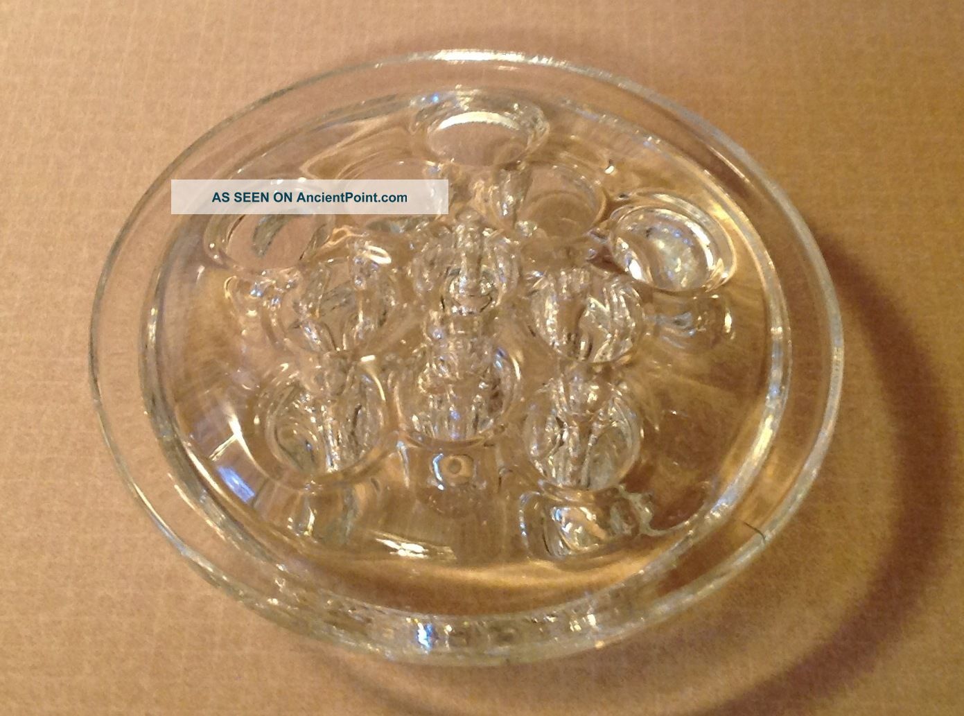 Vintage Clear Glass 11 Hole Flower Frog Crystal Cut Round Vases photo