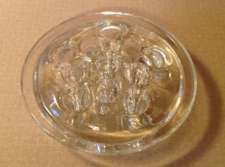 Vintage Clear Glass 11 Hole Flower Frog Crystal Cut Round photo
