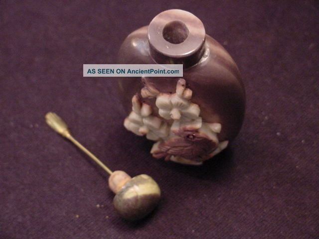 Chinese Carved Golden Soap Stone Soapstone - Carving Bird In Flowers Snuff Bottles photo