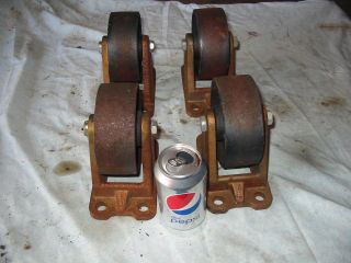 4 Antique Matching Nos Cast Iron Industrial Caster Cart Wheels photo