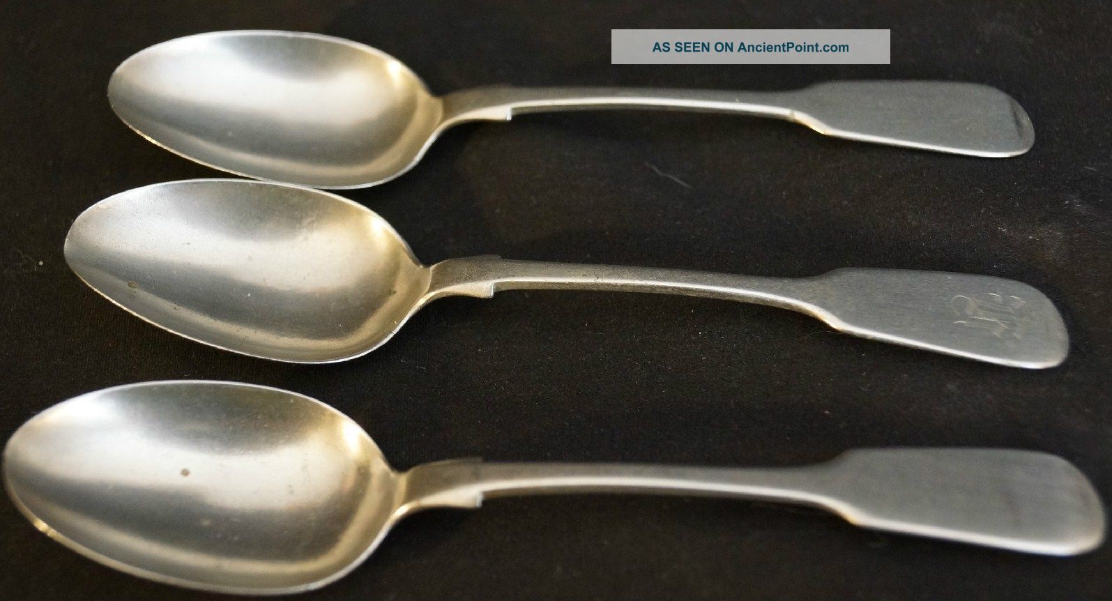 3 Antique American Fiddle Coin Silver Coffee/tea Spoons Marked Gm Coin Silver (.900) photo