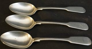 3 Antique American Fiddle Coin Silver Coffee/tea Spoons Marked Gm photo