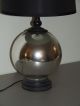 Vintage 1950 ' S Eames Era Mid Century Round Mirrored Table Lamp With Ebony Shade Mid-Century Modernism photo 2