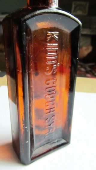 Antique 1890 ' S Kidd ' S Cough Syrup Light Amber Medicine Bottle photo