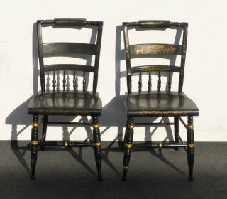 Pair Vintage Authentic Black Windsor Side Chairs photo