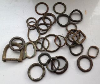 Ancient Bronze Rings 25 Proto Money?+5 Buckles Detectorist Finds Medievil+celtic photo