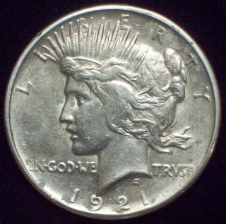 1921 Silver Peace Dollar Rare Key Date High Relief Au Detailing Authentic photo