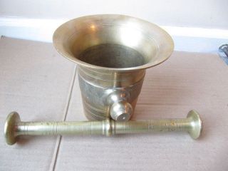 Vintage Solid Brass Mortar And Pestle - Excellent Near Mint Condition photo