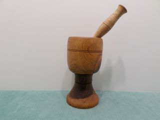 Antique Wooden Mortar And Pestle Pharmaceutical Herbs 6 3/4 