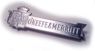 Stove Emblem - Vintage O ' Keefe & Merritt Stove,  Logo,  Chrome Plated Badge photo