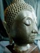 Antique Thai Bronze Buddha Head Sculpture On Wooden Base Statues photo 1