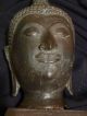 Antique Thai Bronze Buddha Head Sculpture On Wooden Base Statues photo 6