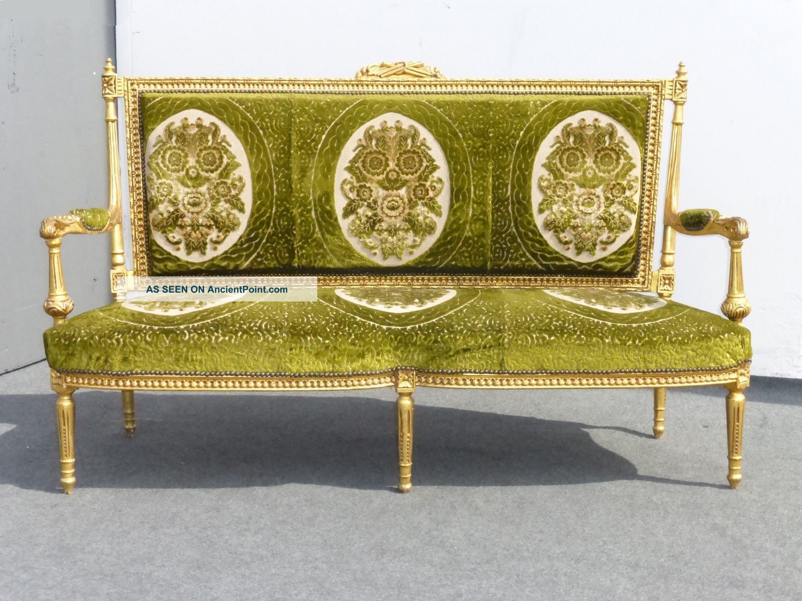 Spectacular Antique French Louis Xvi Gold Gilt Settee French Provincial Rococo Post-1950 photo