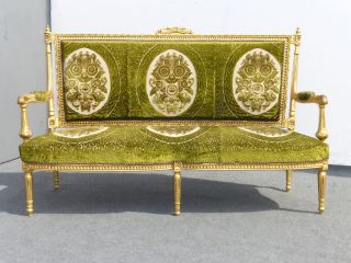 Spectacular Antique French Louis Xvi Gold Gilt Settee French Provincial Rococo photo