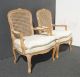 Vintage French Provincial Wood Cane Back Upholstered White Arm Chairs Post-1950 photo 1