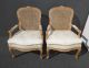 Vintage French Provincial Wood Cane Back Upholstered White Arm Chairs Post-1950 photo 2