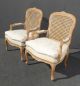 Vintage French Provincial Wood Cane Back Upholstered White Arm Chairs Post-1950 photo 3