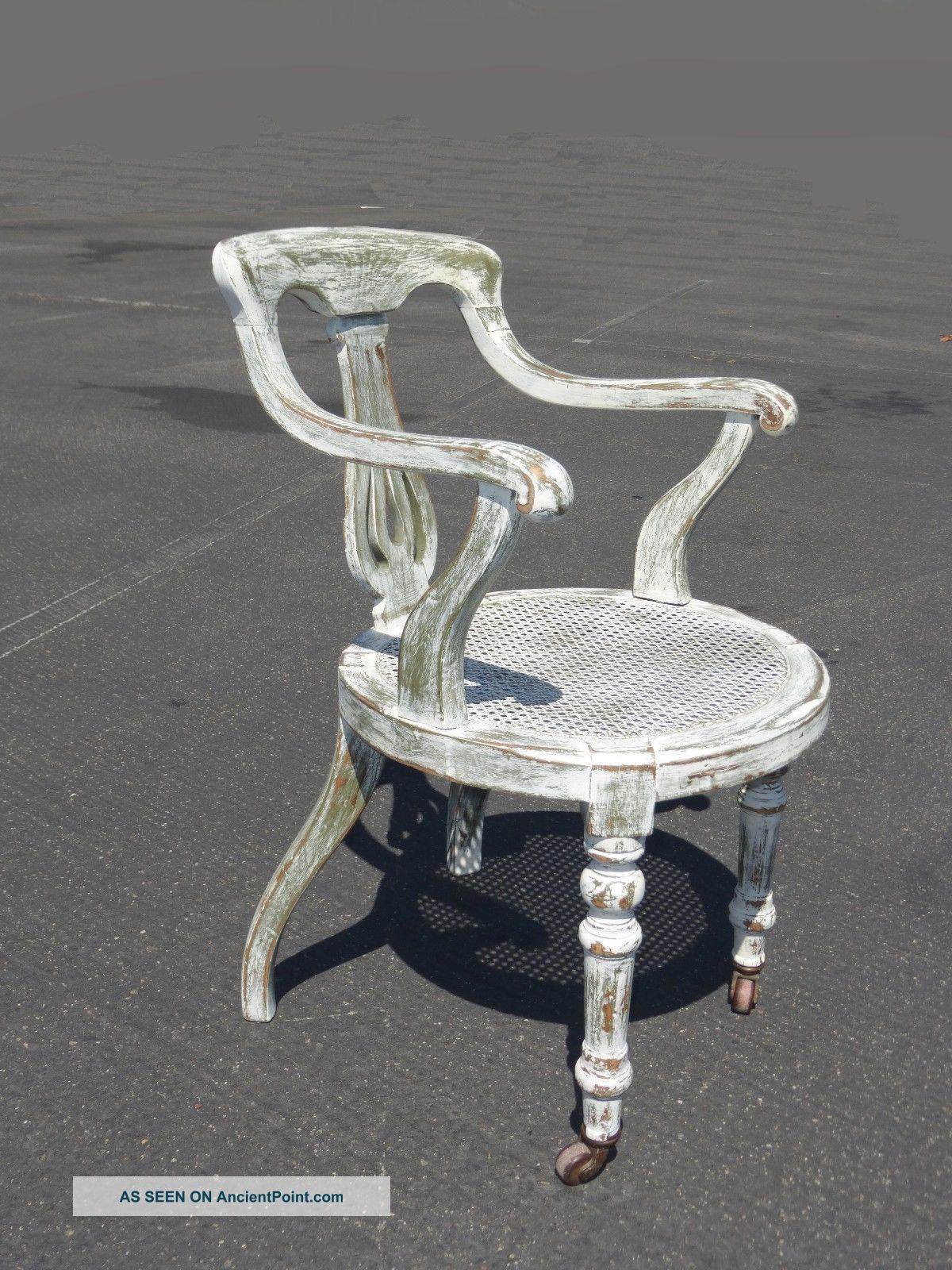 French Provincial White Cane Accent Arm Chair On Castors Chic Country Shabby Post-1950 photo