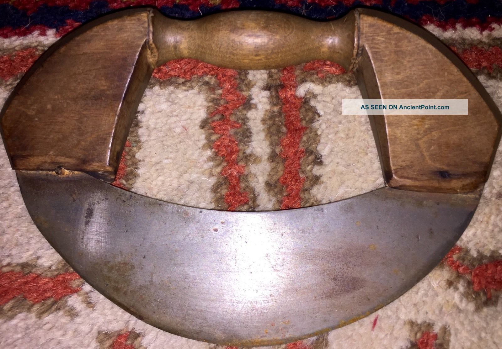 Antique L.  1800 ' S Treen Handle Chopping Knife Curved Blade Chopper Aafa Primitives photo