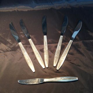 6 Vintage Oneida Community1960 Enchantment Or Gentle Rose Knives Silverplate photo