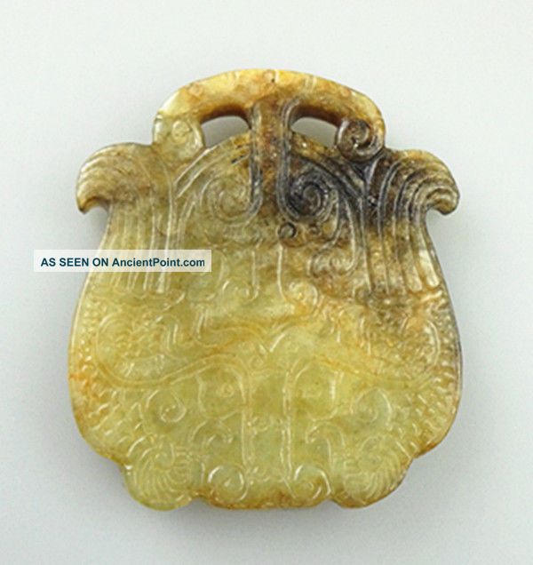 Rare Chinese Culture Old Jade Hand - Carved Pattern Amulet Pendant Piece Amulets photo