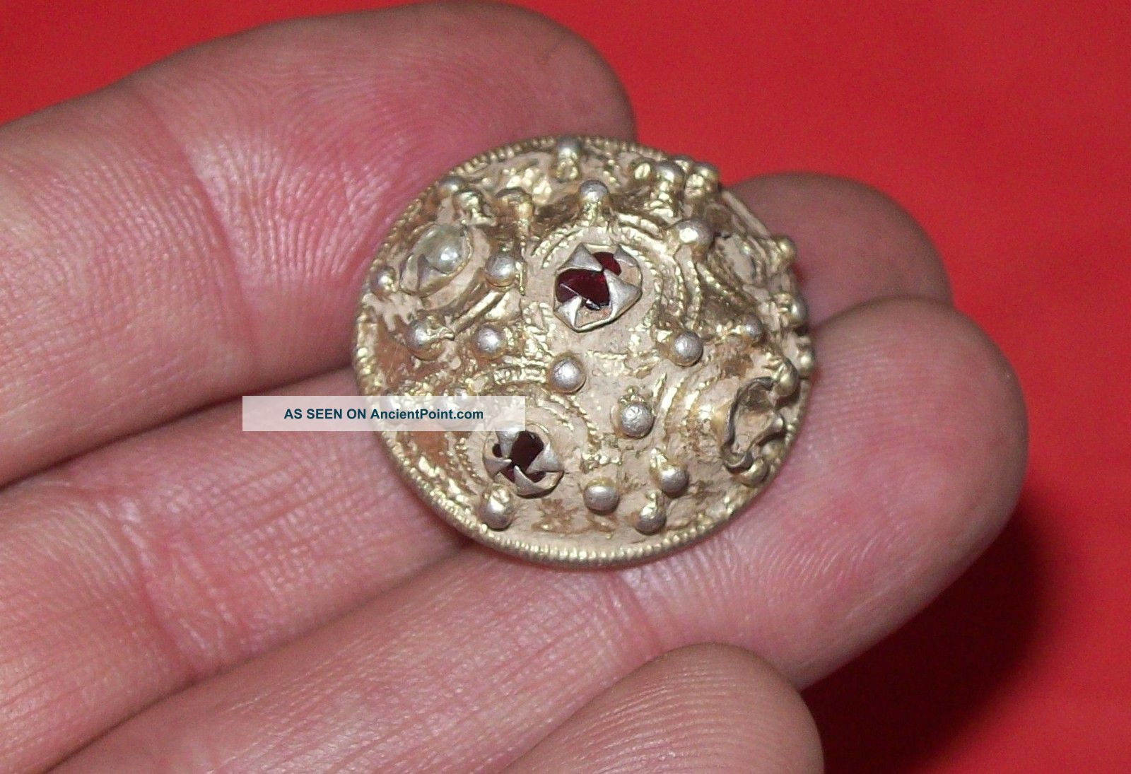 Merovingian Gilded Silver Artefactwith Red And White Color Ring?button?no Idea European photo