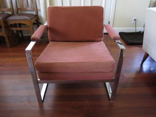Milo Baughman Style Chair,  Chrome & Burnt Orange photo