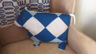 Primitive Blue Cow Pillow From Antique Quilt photo