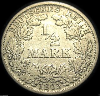 The German Empire - German 1905f Silver Half Mark Coin - Rare Coin photo