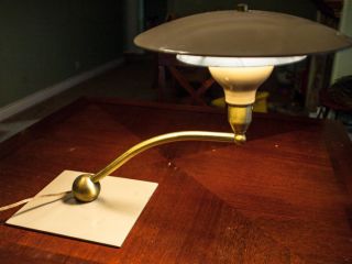 Flying Saucer Wheeler Lamp Mid Century Modern Atomic Light Sight Light Brass Tan photo