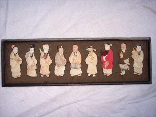 19th Century Chinese Paper Dolls 9 Immortals In Padded Silk photo
