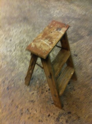 Primitive 3 - Step Stepstool Vintage Pine Wood Stool Ladder Stand photo