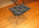 Vtg Hollywood Regency Gold Metal Vanity Bench Seat Chair Black Cushion Post-1950 photo 5