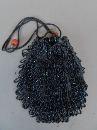 Vintage Art Deco Iridescent Peacock Blue Bead Carved Coral Flapper Purse - Norsv photo