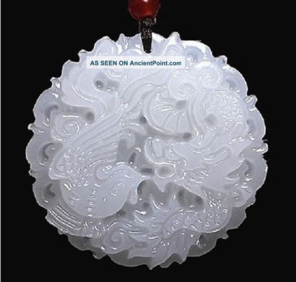 Chinese Jade 100% Natural Hand - Carved Pendant Necklace - Dragon Phoenix Natural Amulets photo
