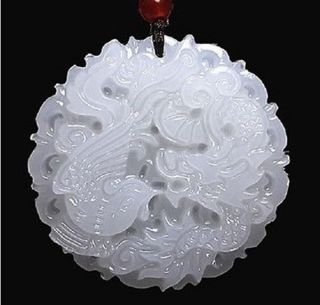 Chinese Jade 100% Natural Hand - Carved Pendant Necklace - Dragon Phoenix Natural photo