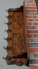 Antique French Country Oak Wall Shelf Coat Hat Copper Pot Rack Lion ' S Mask Hooks 1900-1950 photo 7